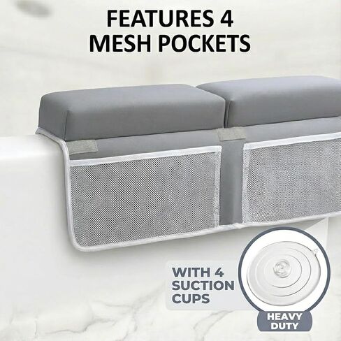 Comfortable Bath Kneeler and Elbow Rest Pad for Baby Bathing – Thick Memory Foam Mat – Non-Slip Mat with Toy Organizer – Baby Bathing Essentials for Parents – Gray in Kuwait