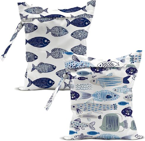 2 Pcs Ocean Life Wet Bags, Ocean Wet Dry Bag Reusable Zipper Pouch for Swimsuit, Diapers, Pool, Beach, Travel, Dirty Yoga Gym Clothes, Toiletries, Waterproof Birthday Beach Gifts in Kuwait