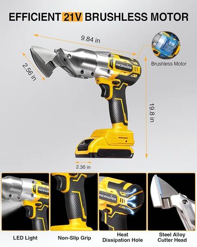 Cordless Electric Metal Shear Compatible with DEWALT 20V MAX Battery | Brushless 14GA Sheet Metal Cutter with 360° Rotating Head, 330 N·m Torque, LED Work Light, Tool Only in Kuwait