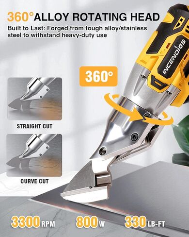 Cordless Electric Metal Shear Compatible with DEWALT 20V MAX Battery | Brushless 14GA Sheet Metal Cutter with 360° Rotating Head, 330 N·m Torque, LED Work Light, Tool Only in Kuwait