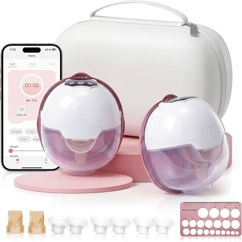 Wearable Breast Pump,Hands-Free Wireless Electric Pump with App-Controlled 5 Modes,15 Adjustable Intensity Settings Lightweight for Office/Driving/Sleeping with 17/19/21 Flange in Kuwait