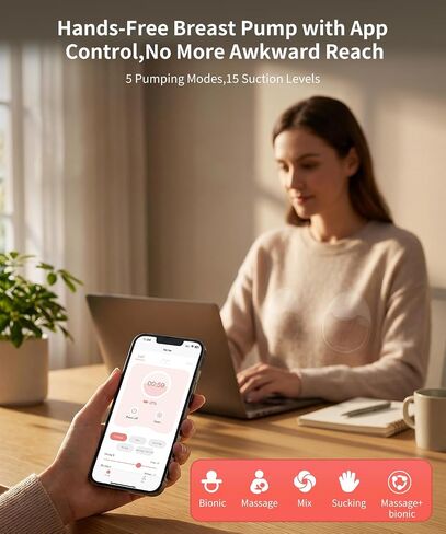 Wearable Breast Pump,Hands-Free Wireless Electric Pump with App-Controlled 5 Modes,15 Adjustable Intensity Settings Lightweight for Office/Driving/Sleeping with 17/19/21 Flange in Kuwait