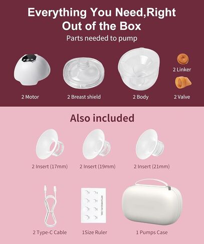 Wearable Breast Pump,Hands-Free Wireless Electric Pump with App-Controlled 5 Modes,15 Adjustable Intensity Settings Lightweight for Office/Driving/Sleeping with 17/19/21 Flange in Kuwait