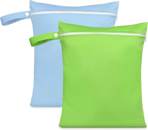 2PCS Wet Bags, Reusable Cloth Diaper Bags with Handle and Zipper, Lightweight Waterproof Travel Laundry Bag, Washable Wet Dry Bag for Baby Items Travel Beach Swimming Gym Camping(Green&Orange) in Kuwait