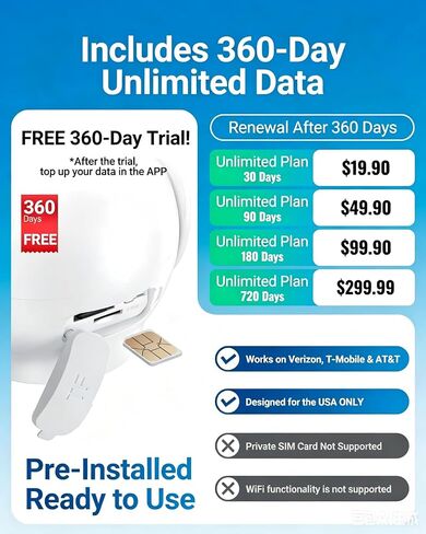 2026 Non-WiFi Cellular Security Camera with 360Day Unlimited Mobile Data | 24/7 Continuous Recording, Smart Motion Detection, 64GB Micro SD, Remote Mornitoring Farm/Jobsite/Ranch/Park in Kuwait