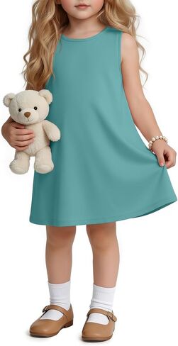 Toddler Girls' Sleeveless Tank Dress Crew Neck Summer Dresses for Girl Kids Baby A Line Midi Basic Beach Sundress in Kuwait