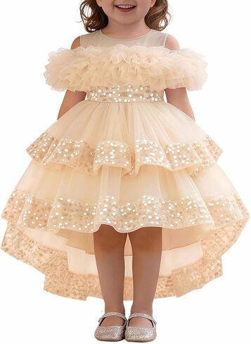 Toddler Baby Flower Girl Dress Off The Shoulder Sequin Tulle High Low Dresses Wedding Birthday Party Pageant Formal Gown in Saudi Arabia