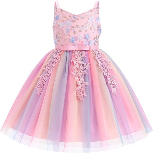 IDOPIP Toddler Baby Girl Birthday Dress Sequins Lace Rainbow Tulle Dress Graduation Wedding Party Pageant Dresses 2-7 Years in Kuwait