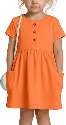 Toddler Girls Dress with Pockets Baby Short Sleeve Crew Neck Dresses Summer Button Front Cute Clothes 18 M-5 T in Kuwait