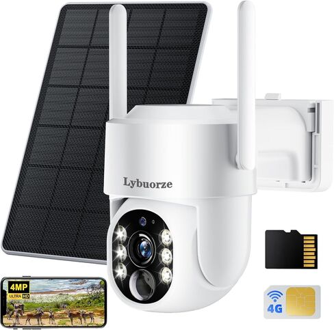 4MP 4G LTE Solar Security Camera Wireless Outdoor, No WiFi & No Power Needed, 360° Pan Tilt View, Color Night Vision, AI Motion Detection, 2-Way Talk, Built-in SIM & 32GB SD Card for Farm in Kuwait