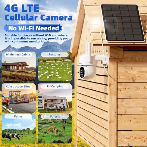 4MP 4G LTE Solar Security Camera Wireless Outdoor, No WiFi & No Power Needed, 360° Pan Tilt View, Color Night Vision, AI Motion Detection, 2-Way Talk, Built-in SIM & 32GB SD Card for Farm in Kuwait