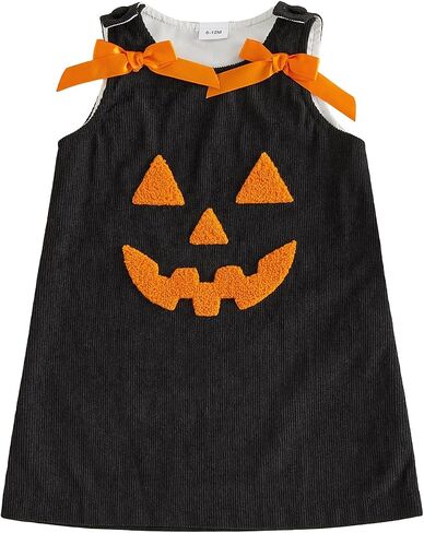 Afunbaby Toddler Baby Girl Thanksgiving Outfit Turkey Croissant Fall Dress | Little Girls Fall Clothes Sleeveless Crew Neck Bow Thanksgiving Turkey Croissant Embroidery Dresses Cute Baby Girl Clothes in Kuwait