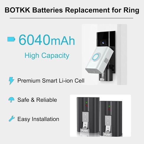 2-Pack Replacement Battery for Ring Doorbell | 6040mAh Rechargeable Camera Batteries with Charger Station for Ring Video Doorbell 2/3/3 Plus/4, Spotlight Cam, Stick Up Cam in Kuwait