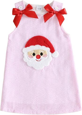 Afunbaby Toddler Baby Girl Thanksgiving Outfit Turkey Croissant Fall Dress | Little Girls Fall Clothes Sleeveless Crew Neck Bow Thanksgiving Turkey Croissant Embroidery Dresses Cute Baby Girl Clothes in Kuwait