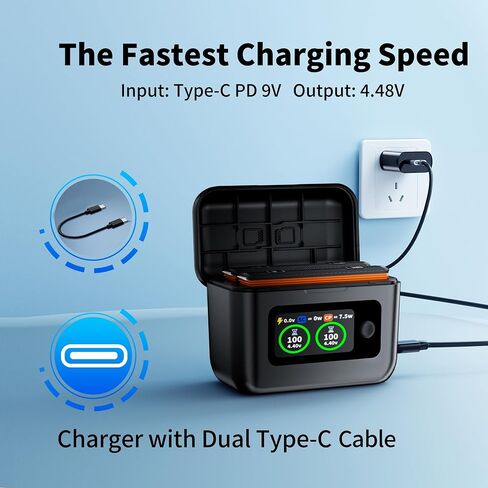 Insta 360 X5 Batteries (2 Packs) with Fast Charge Hub Dual Fast Charging Case w/LCD Display, Intelligent Charger Hub for Insta360 X5, Shows Battery SOC (Battery*2 and Charger*1) in Kuwait