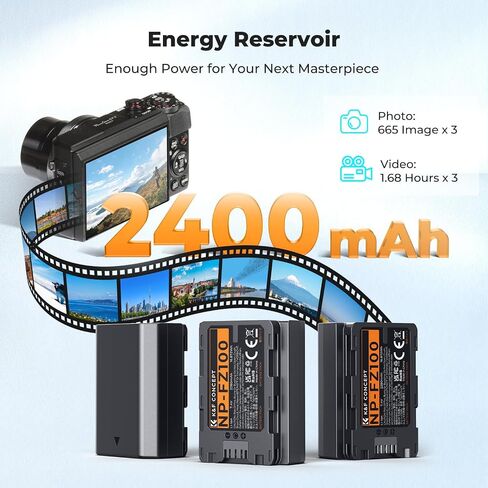 K&F CONCEPT 3-Pack NP-FZ100 Battery and Upgraded 20W LED PD Battery Charger Compatible with Sony A7iii, A7iv, A7C, FX3, FX30, A9, A6600, A6700, ZV-E1, ZV-E10ii, Alpha 9, A9S, A7R III, A7R IV, A7RV in Kuwait