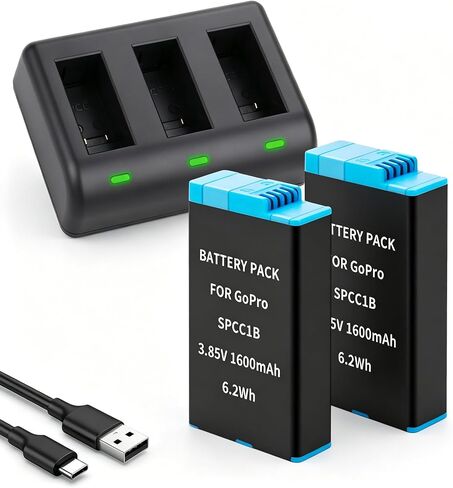 2-Pack Max Battery with Fast Triple Charger Hub for GoPro MAX 360 Accessory | Series ACDBD-001 ACBAT-001 Upgrade 3.85V 1600mAh Sports Camera in Kuwait