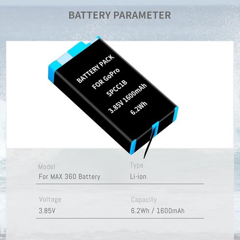 2-Pack Max Battery with Fast Triple Charger Hub for GoPro MAX 360 Accessory | Series ACDBD-001 ACBAT-001 Upgrade 3.85V 1600mAh Sports Camera in Kuwait