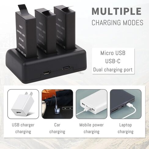 2-Pack Max Battery with Fast Triple Charger Hub for GoPro MAX 360 Accessory | Series ACDBD-001 ACBAT-001 Upgrade 3.85V 1600mAh Sports Camera in Kuwait
