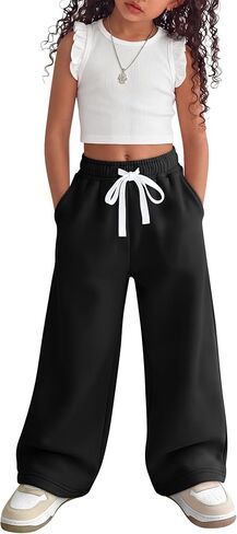 Toddler Girls Sweatpants Baby Wide Leg Pants Kids Drawstring Baggy Open Bottom Jogger Clothes with Pockets 18M-5Y in Kuwait