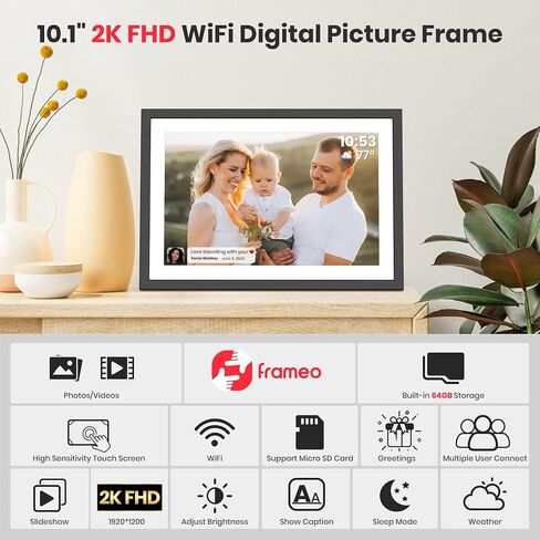 Frameo 10.1" Digital Picture Frame HD IPS Touch Screen Share Moments Remotely Anywhere WiFi Electronic Photo Frame Photo Gifts for Mother Dad Grandparents in Kuwait