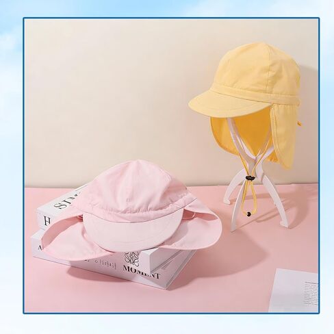 2 PCS Adjustable Baby Sun Hat with Neck Flap, Breathable Cotton Toddler Hat for Outdoor Play, Swim and Beach in Kuwait
