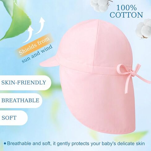 2 PCS Adjustable Baby Sun Hat with Neck Flap, Breathable Cotton Toddler Hat for Outdoor Play, Swim and Beach in Kuwait