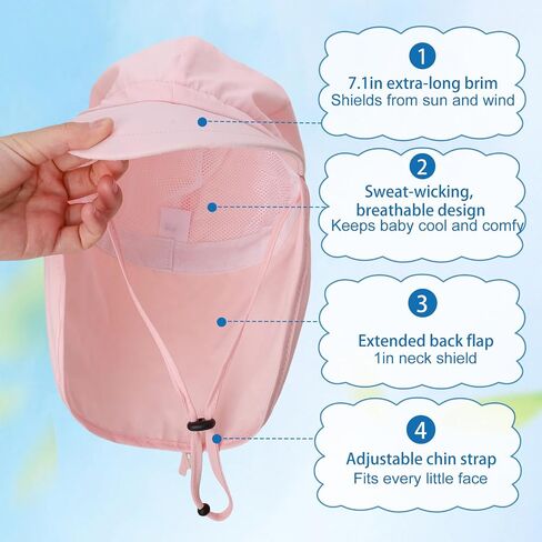 2 PCS Adjustable Baby Sun Hat with Neck Flap, Breathable Cotton Toddler Hat for Outdoor Play, Swim and Beach in Kuwait