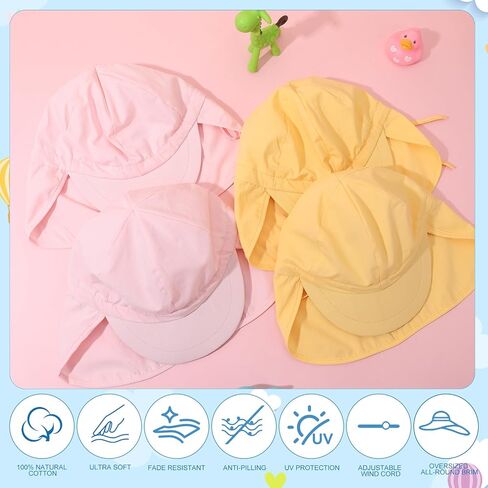 2 PCS Adjustable Baby Sun Hat with Neck Flap, Breathable Cotton Toddler Hat for Outdoor Play, Swim and Beach in Kuwait