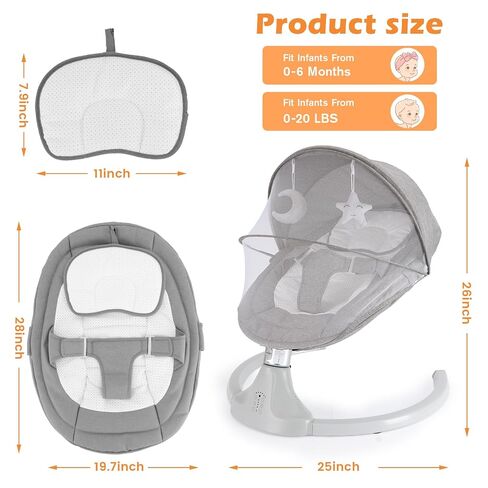 Baby Swing for Newborns 0-6 Months, Electric Infant Swing with Bluetooth & Remote Control, 5-Speed Portable Rocker with 12 Soothing Lullabies, 3-Point Widened Harness, ASTM Certified in Kuwait