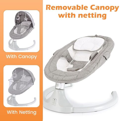 Baby Swing for Newborns 0-6 Months, Electric Infant Swing with Bluetooth & Remote Control, 5-Speed Portable Rocker with 12 Soothing Lullabies, 3-Point Widened Harness, ASTM Certified in Kuwait