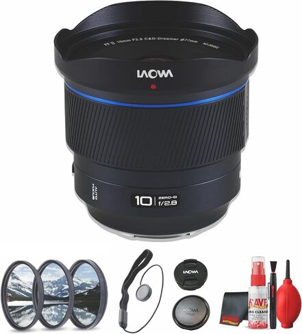 Laowa 10mm f/2.8 FF Autofocus Lens Sony E Mount Full Frame Ultra Wide Prime Zero-D Optics 130.4 Degree View for Photography (VE1028AFFE) + Lens Filter Kit + Cleaning Kit + Cap Keeper (5pc Bundle) in Kuwait