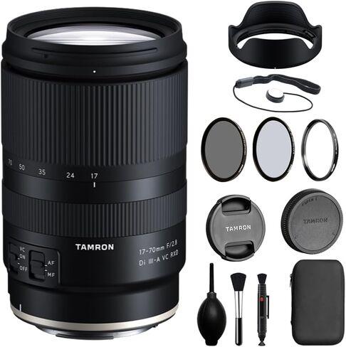 Tamron 17-70mm f/2.8 Di III-A VC RXD Lens Compatible with RF Mount | Bundle with Filter Set - UVP, CP, Black Pro-Mist 1/8 + Lens Cap Keeper + Cleaning Kit - Blower, Lens Pen & Brush (5 Items) in Kuwait