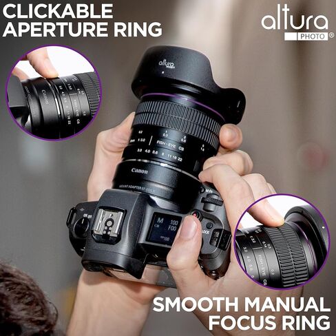 Altura Photo 8mm f/3.0 Professional Wide Angle Lens Aspherical Fisheye for Canon EOS 90D 80D 77D Rebel T8i T7 T7i T6i T6s T6 T100 SL2 SL3 DSLR Cameras with EF Mount in Kuwait