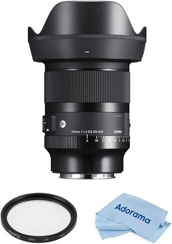 Sigma 20mm f/1.4 DG DN Art Lens for L Mount Bundle with 82mm Multi Coated UV Slim Filter, Microfiber Cleaning Cloth in Kuwait