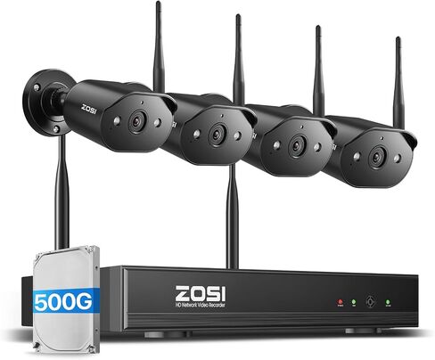 ZOSI 8CH 3MP 2K Wireless Security Camera System Outdoor, 4 x WiFi IP Camera | 8 Channel H.265+ NVR, Plug-in, AI Human Detection, Color Night Vision, Two-Way Audio, Light & Siren Alarm, 500GB Hard Drive in Kuwait
