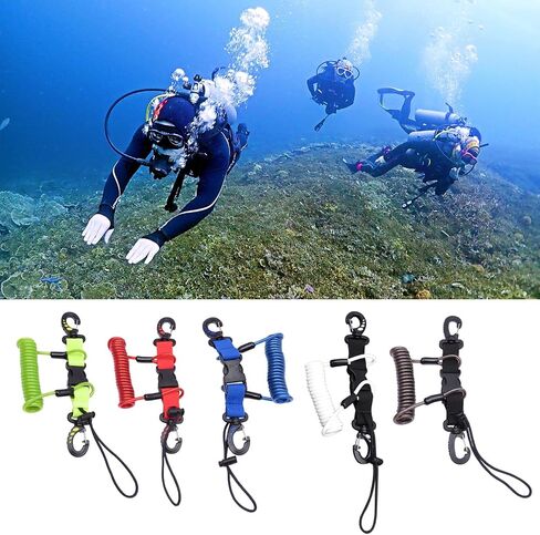 Scubas Diving Lanyard Steel Wire Spring Coiled Heavy Duty Lanyard with Buckle for Cameras and Dive Lights in Kuwait