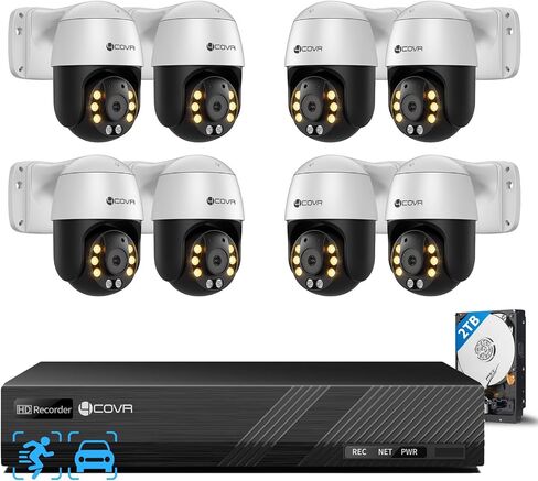 4COVR PoE PTZ Security Camera System, 8CH 4K NVR & 2TB HDD, LYM2XP5M0808-1 | 8X 5MP PTZ IP Cameras, 350- Pan 90- Tilt 3X Digital Zoom, AI Human Vehicle Detection, Smart Color Night Vision, Two Way Talk in Kuwait