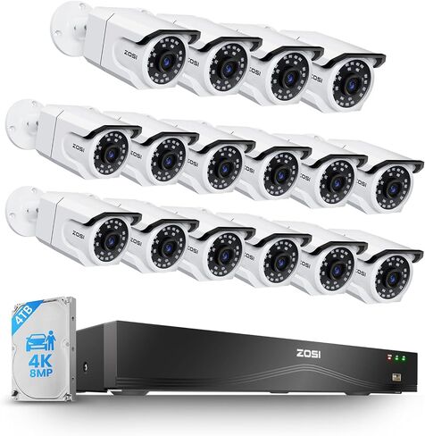 ZOSI 16CH 4K PoE Security Camera System with 4TB HDD, 16x 8MP Metal Cameras | Person/Vehicle Detection, People Counting, Outdoor & Indoor, 16 Channel NVR for Commercial 24/7 Video & Audio Recording in Kuwait