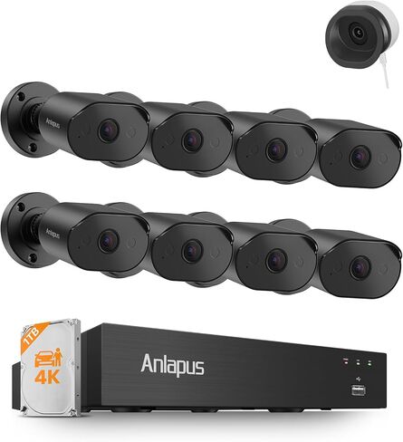 Anlapus 8CH 4K 8MP Home Security Camera System with 1TB HDD, 8 x Wired CCTV Cameras Outdoor Indoor, 2K Magnetic Window Cam, AI Human Vehicle Detect, Audio Recording, 80ft Night Vision, Remote Access in Kuwait