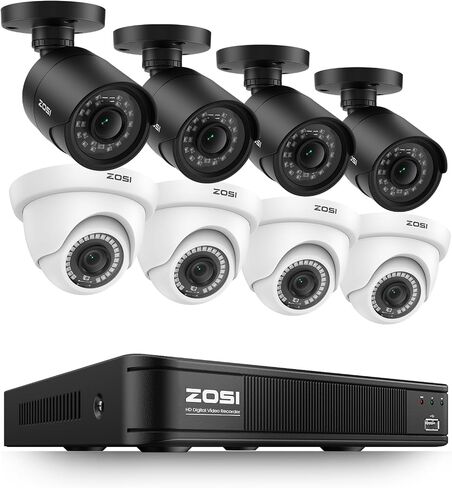 ZOSI 5MP Lite Home Security Camera System with AI Human Vehicle Detection, 8CH H.265+ CCTV DVR and 8 x 1080p Weatherproof Surveillance Bullet Dome Camera Outdoor, Night Vision, Remote Access (No HDD) in Kuwait