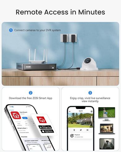ZOSI 5MP Lite Home Security Camera System with AI Human Vehicle Detection, 8CH H.265+ CCTV DVR and 8 x 1080p Weatherproof Surveillance Bullet Dome Camera Outdoor, Night Vision, Remote Access (No HDD) in Kuwait