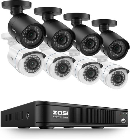ZOSI 1080P H.265+ Home Security Camera System, 8CH 5MP-Lite Surveillance DVR and 8 x 1080p Weatherproof CCTV Bullet Camera Outdoor with 80ft Night Vision, Remote Access, 90° View Angle, No Hard Drive in Kuwait