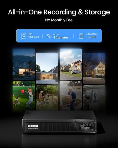 ZOSI 1080P H.265+ Home Security Camera System, 8CH 5MP-Lite Surveillance DVR and 8 x 1080p Weatherproof CCTV Bullet Camera Outdoor with 80ft Night Vision, Remote Access, 90° View Angle, No Hard Drive in Kuwait