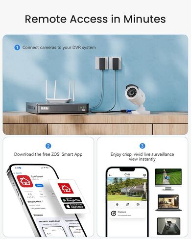 ZOSI 1080P H.265+ Home Security Camera System, 8CH 5MP-Lite Surveillance DVR and 8 x 1080p Weatherproof CCTV Bullet Camera Outdoor with 80ft Night Vision, Remote Access, 90° View Angle, No Hard Drive in Kuwait