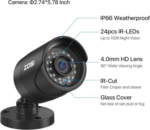 ZOSI 1080P H.265+ Home Security Camera System, 8CH 5MP-Lite Surveillance DVR and 8 x 1080p Weatherproof CCTV Bullet Camera Outdoor with 80ft Night Vision, Remote Access, 90° View Angle, No Hard Drive in Kuwait