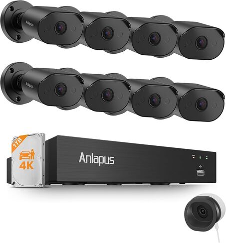 Anlapus 8CH 4K 8MP Home Security Camera System with 1TB HDD, 8 x Wired CCTV Cameras Outdoor Indoor, 3K Magnetic Window Cam, AI Human Vehicle Detect, Audio Recording, 80ft Night Vision, Remote Access in Kuwait
