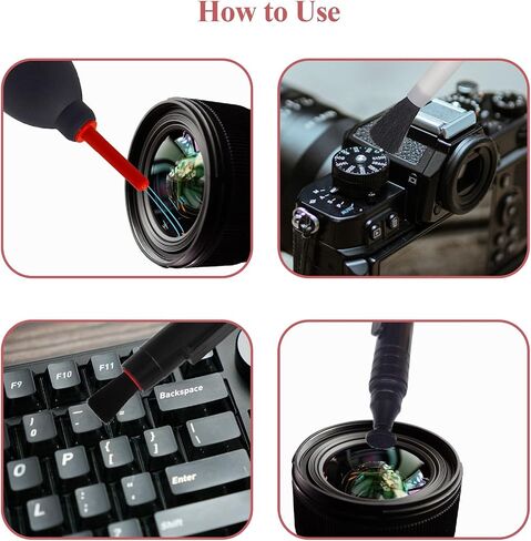Camera Lens Cleaning kit with Lens Cleaning Pen, Camera Air Blower, 2 Pcs Rubber Rocket Air Blower Duster, Camera Accessories for Lens, Camera, Telescope, Phones (4) in Kuwait