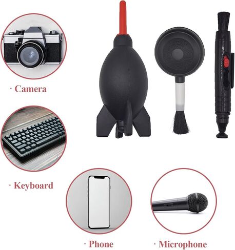 Camera Lens Cleaning kit with Lens Cleaning Pen, Camera Air Blower, 2 Pcs Rubber Rocket Air Blower Duster, Camera Accessories for Lens, Camera, Telescope, Phones (4) in Kuwait