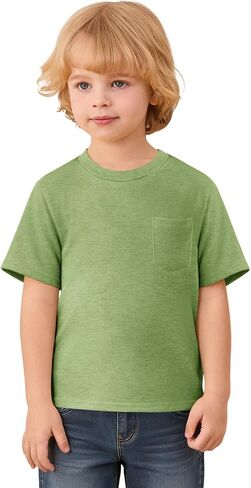 Haloumoning Toddler Baby Boys Short Sleeve T Shirts Kids Summer Basic Crewneck Tops Tees with Pocket 9M-8Y in Kuwait